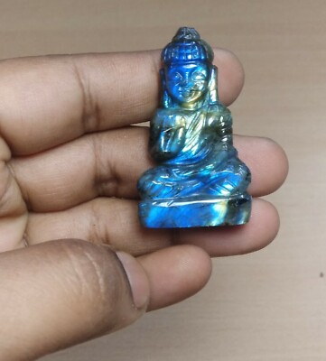 Natural Blue Fire Labradorite Carved Spiritual Lord Buddha Figure RA-6
