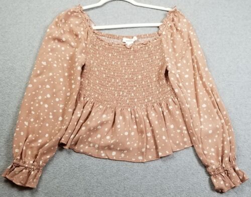 Urban Romantics Smock Top Womens Medium Pink White Dots Long Sleeve Off Shoulder