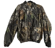 MAD DOG Gear Men Coat Sz M Brown Camo Hooded Leaves Hunting Outdoors C-18
