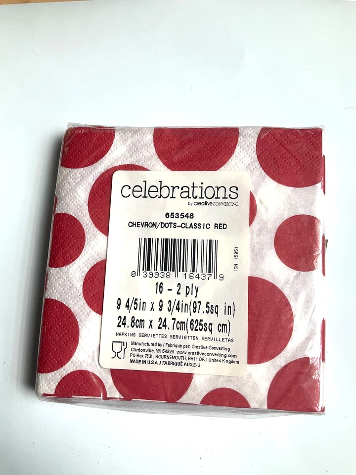 Red Napkins Chevron and Dots Red and white 16ct Party Supply - Image 2 of 2