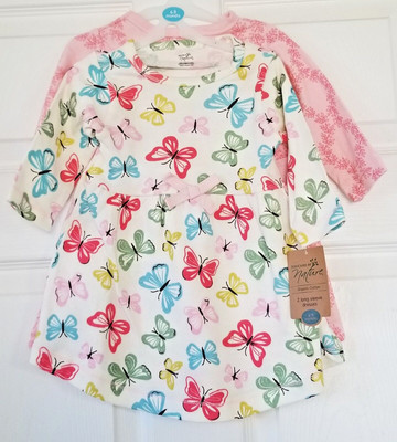 Touched By Nature Set Of 2 Long Sleeve Dresses Organic Cotton Girls 6-9M NWT