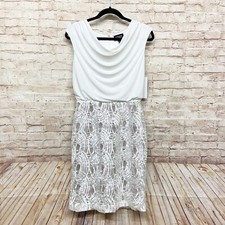 Adrianna Papell Womens Soutache Skirt Blouson Dress Size 4 Tan-Lined White NWT