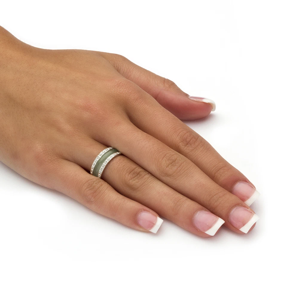 多色玉 0.925 纯银 8 件可互换戒指套装 — 第 3/4 张图片