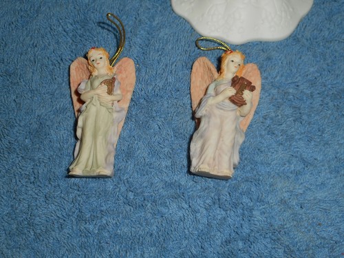 Vintage Lot Christmas Ornaments 6 ANGELS Handmade Cornhusk Lace Porcelain Resin - Picture 2 of 12