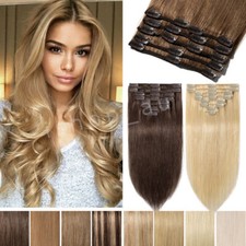 CLEARANCE Clip In Real Human Remy Hair Extensions Full Head Double Weft Thick US