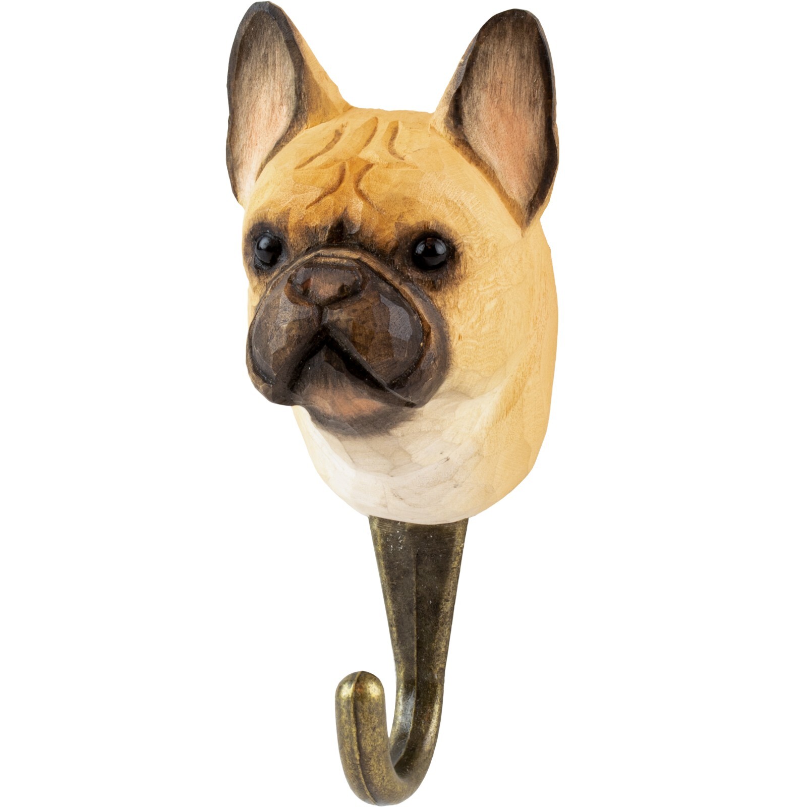 KLEIDERHAKEN Französische Bulldogge Garderobe handgeschnitzt Holz u. Metall 12cm