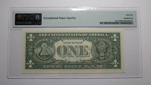 $1 2003 Repeater Serial Number Federal Reserve Currency Bank Note Bill PMG UNC66 - Picture 3 of 3