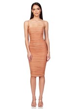 Nookie Mecca Midi Dress Tan Brown Mesh Bodycon Straps Party XS NWT $349