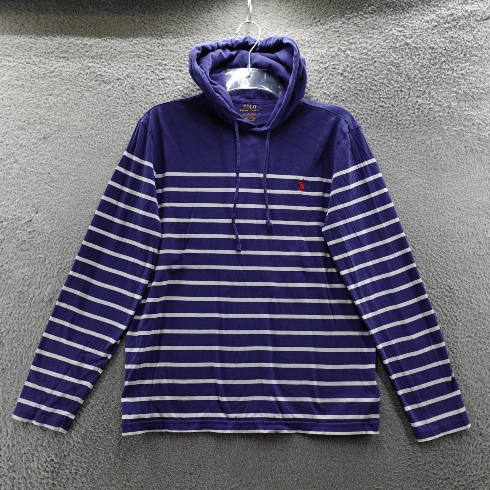 Polo Ralph Lauren felpa con cappuccio uomo piccola blu navy bianca pullover a righe piccolo pony