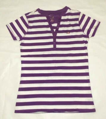 Women's Striped Button Down V-Neck with Cap Sleeves T -Shirt Size: S - M