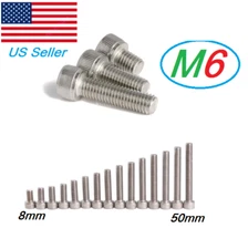 M6 Stainless Steel Metric Full Thread Allen Hex Socket Cap Head Screws Bolts 