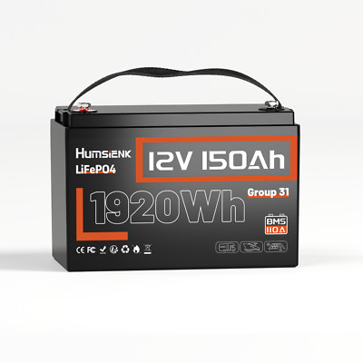 12V 150Ah 1920Wh LiFePO4 Lithium Battery 15000+ Cycles 110A BMS For RV Golf Cart