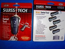 SWISS TECH 8-in-1 SWIVEL TOOL  SCREWDRIVER  KNIFE FILE FLASHLIGHT  BOTTLE OPENER