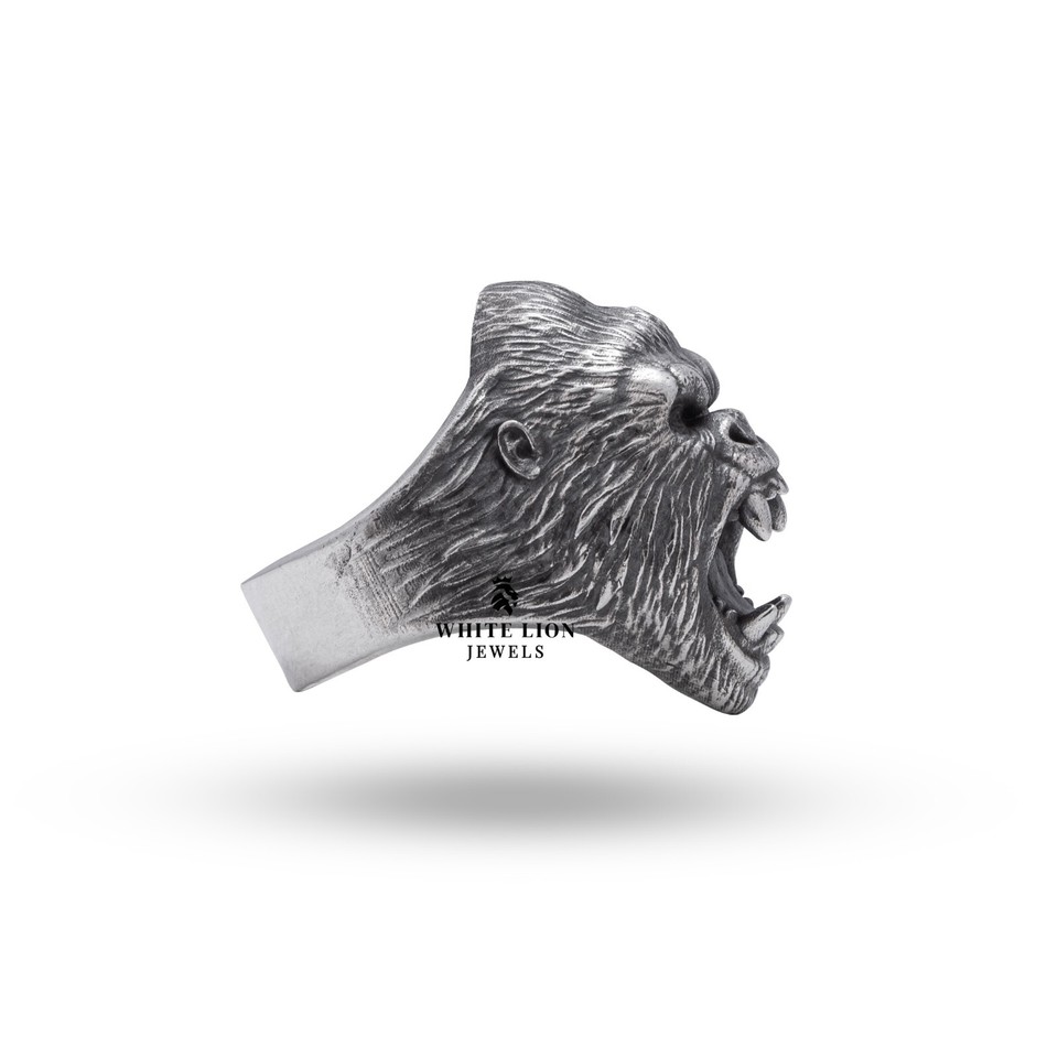 Roaring gorilla biker rider head Apes 925 Sterling Silver jungle animal ...