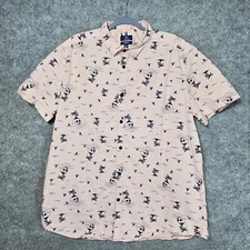 Hawaiian Tropical Island Skull Sharks Men XL Slim Fit Pink Palm Trees Ocean