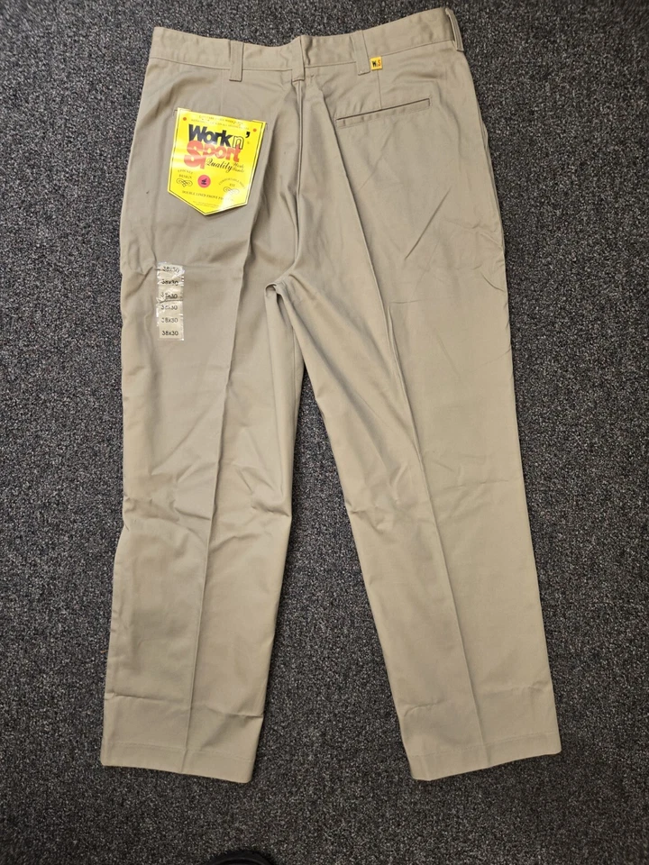 VTG 1980s Work n' Sport Workwear Twill Khaki Original Fit Flat Front 38x30 NWT - Image 2 of 4