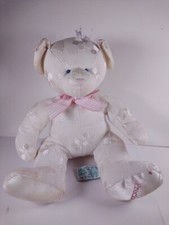 Russ Baby White Teddy Bear With Floral Embroidery, Pink Bow, Precious