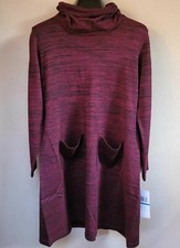 Nina Leonard Sweater Dress Large Deep Wine Cowl Neck Pockets Marled Knit New