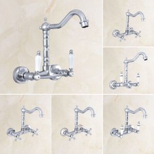 Polished Chrome Brass Kitchen Faucet Bathroom Sink Mixer Tap Wall Mounted ezh021