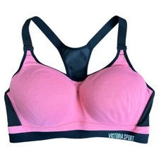 Victoria Sport Racerback Sports Bra Size 36DD Padded Adjustable Pink Black