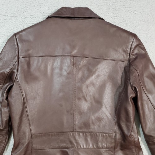 Wilsons Leather Jacket Womens Small Brown Lined Button Up Collared Pockets - Picture 16 of 19