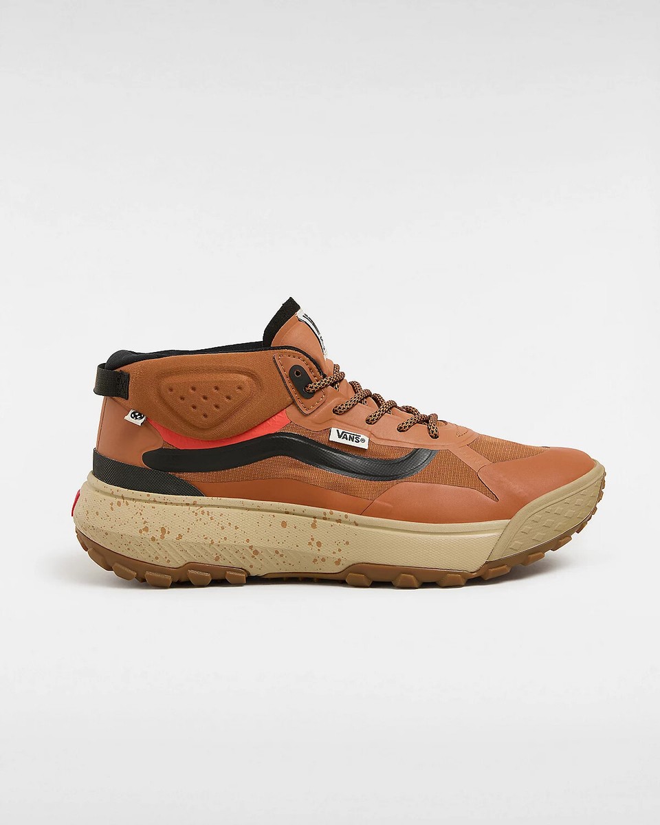 Vans MTE Crosspath Mid hiking shoes in brown colorway showing ankle support design and outdoor-ready construction