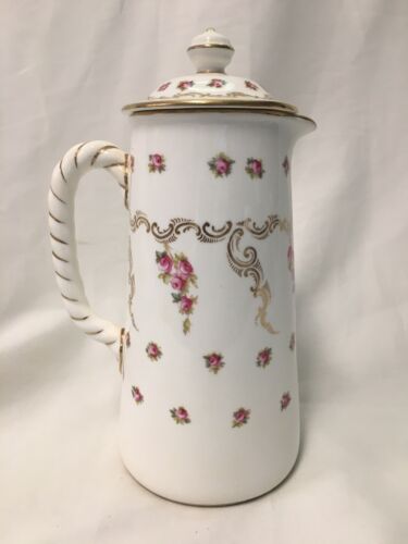 c1888 Royal Cauldon England 'Pink Scattered Roses' 3-Cup CHOCOLATE POT - Picture 3 of 8