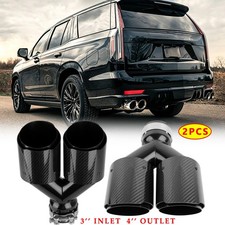 For Cadillac Escalade Pair 3'' to 4'' Carbon Dual Exhaust Muffler Pipe Tail Tips