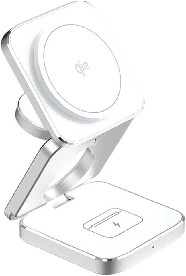 Foldable 3 in 1 Charging Station, Qi2 Certified 15W Magnetic Wireless Gray - Image 2 of 4
