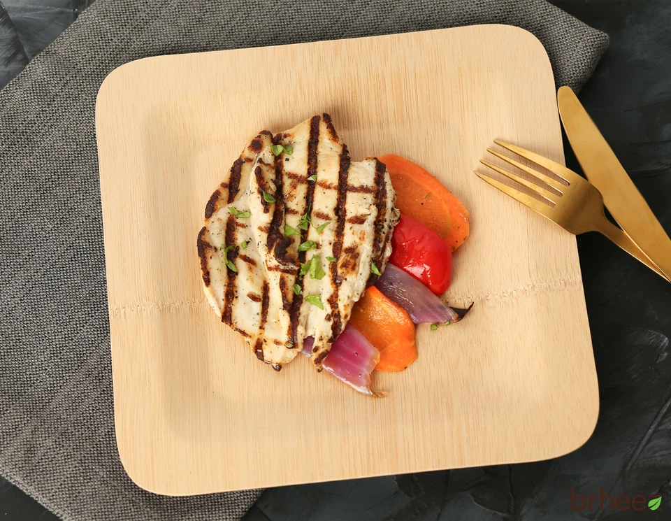 Platos de cena desechables de bambú 9" paquete de 50 para fiestas de Acción de Gracias Foto 2 de 2