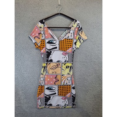 comic bodycon dress Almost Famous Dress Pop Art Comic Book Print Bodycon Cut Out Back (Size S  or M?)