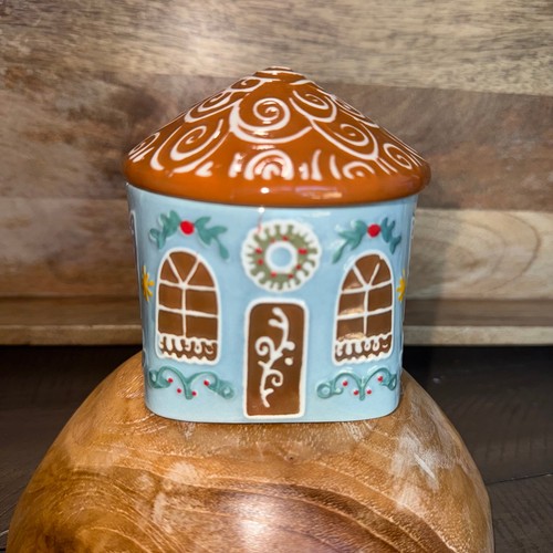 Anthropologie New Ceramic Gingerbread House Dish Jar Lid Holiday Decor see notes