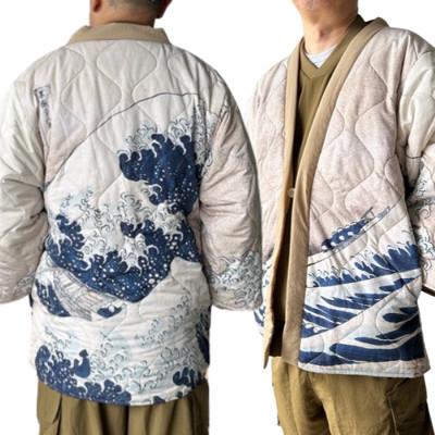 DAN-TEN Reversible Packable Jacket Hokusai The Great Wave Ukiyoe Japan Roomwear