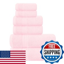 BOUTIQUO 6 Pack Cotton Towel Set 2 Bath 27x54 2 Hand 16x24 2 Washcloth Pink