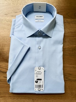 Olymp Hemd Herren kurzarm Gr. 39 Hellblau Body Fit Level 5