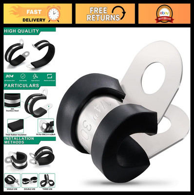 100PCS 1/4'' Stainless Steel Cable Clamps - Rubber Coated Insulated Pipe & Wire C