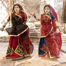 Indian Hindu Traditional Dress Dolls Hand Painted Jewelry Accent Saree 12  Lot 2