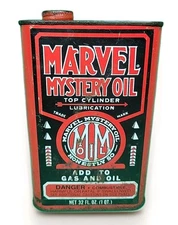 Vintage Marvel Mystery Oil Can Top Cylinder Lubrication Additive Empty 1QT Can