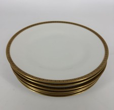6 Assiettes Plates Richard Ginori Porcelaine Blanche Liseré Noir Or 22 cm