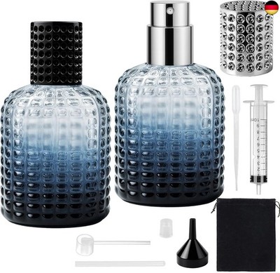 2 Stück Gradient Blue Glas Parfum Flakon Leer 50ml mit Umfüllen, Ananas P