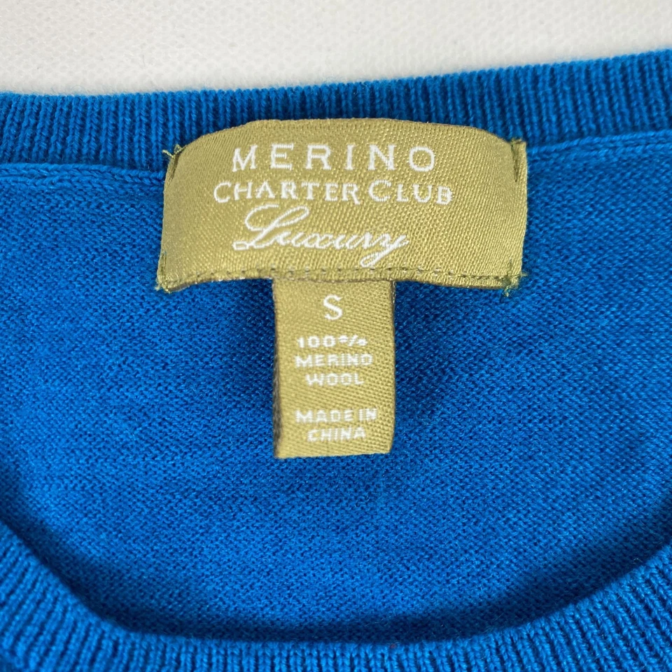 Charter Club Sweater Womens Small Blue Merino Wool Crewneck Pullover Lightweight - Image 3 of 4
