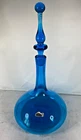 Blenko Turquoise Color Handcrafted Glass Decanter & Foil Label Original Stopper