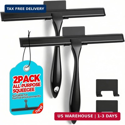 ALFLOD 2PACK 10-Inch Black All-Purpose Shower Squeegee for Shower Doors, Tile Sh