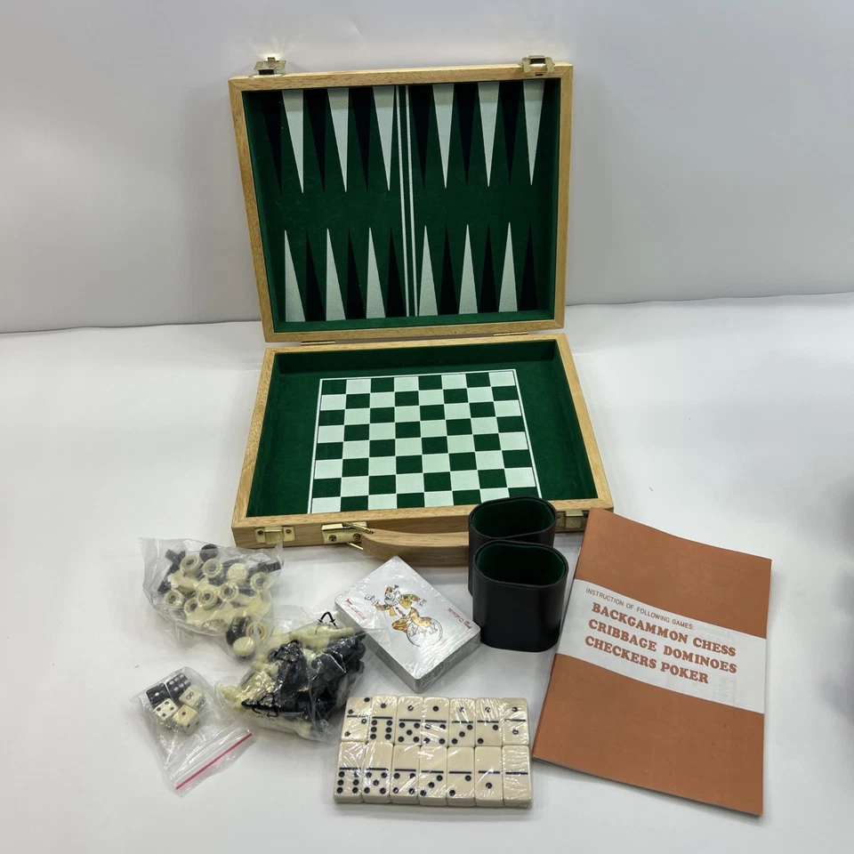 Wooden Classic Games Chess, Backgammon, Dominoes, Checkers, Cards  - Image 4 of 4