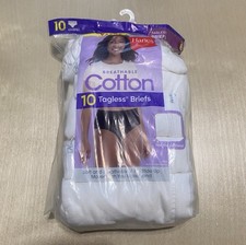 Hanes Women  s Size 6/M Breathable Tagless Cotton Brief Panties 10 Pack in White