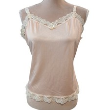 Vintage Undercover Wear Lace Trim Cami Top Pink Lingerie Tank Large Dainty Sleep