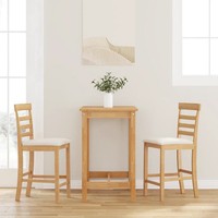 Barhocker 2Er Set Massivholz Gummibaum Natur Mit Sitzkissen
