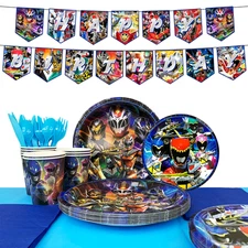 Power Rangers Party Tableware,Power Rangers Decorations Tablecloth Banner Plates