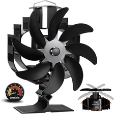 8 Blade Oscillating Non-Electric Fireplace Fan High Air Volume w/ Thermometer