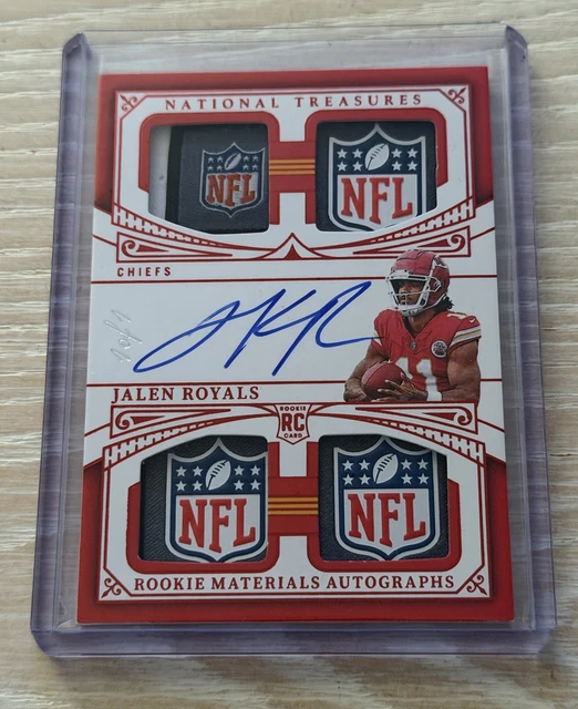 2025 National Treasures Jalen Royals RPA - True 1 of 1 - NFL Shield Quad Patches